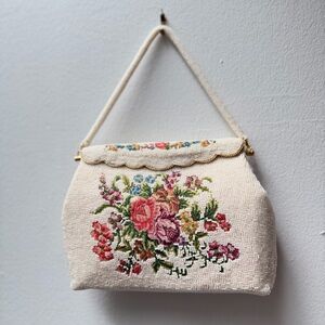 1950’s French Needlepoint Floral Hand Beaded Handbag